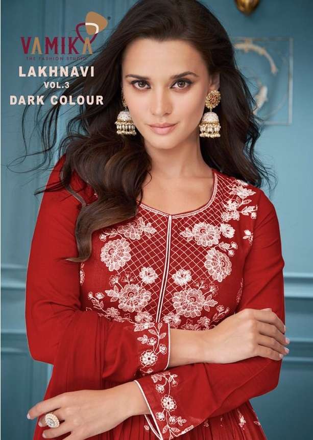 Vamika-Lakhnavi Vol 3 Dark Color-14 Kg-Rayon-White-Thread-Kurti-Rayon-Palazzo-Nazmin-Dupatta-Poster